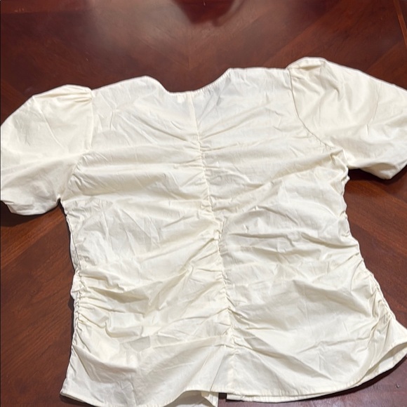 Anthropologie Bohme Cream Ruched Puff Sleeve  cottage core milkmaid Frankie top - Picture 10 of 12